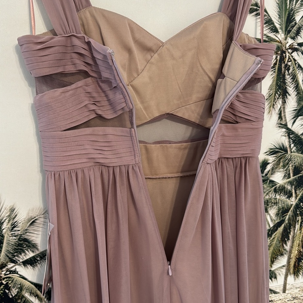 Birdy Grey Elsye Dress Mesh Mauve Bridesmaids Floor Length Gown Mesh Cutout - Picture 7 of 10